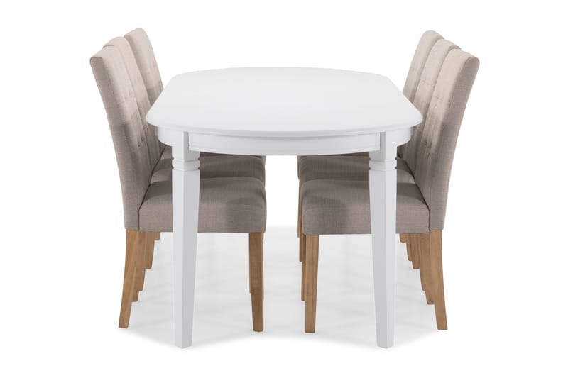 Läckö Spisebord med 6 Viktor stoler - Hvit/Beige/Eik - Spisegrupper