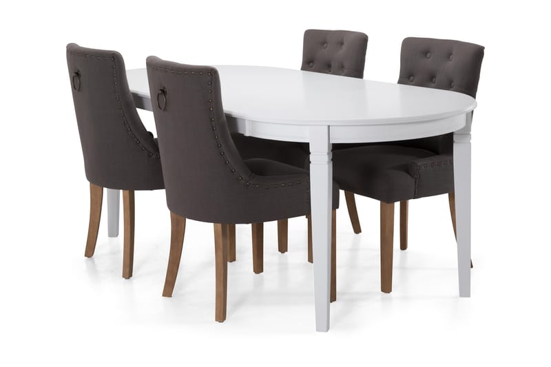 Läckö Spisebord med 6 Viktoria stoler - Grå/hvit - Spisegrupper