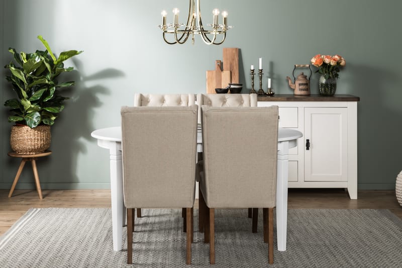 Läckö Spisegruppe Forlengningsbar med 4 Irma Stol - Hvit/Beige - Møbler - Bord - Spisegrupper