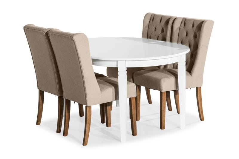 Läckö Spisegruppe Forlengningsbar med 4 Irma Stol - Hvit/Beige - Møbler - Bord - Spisegrupper