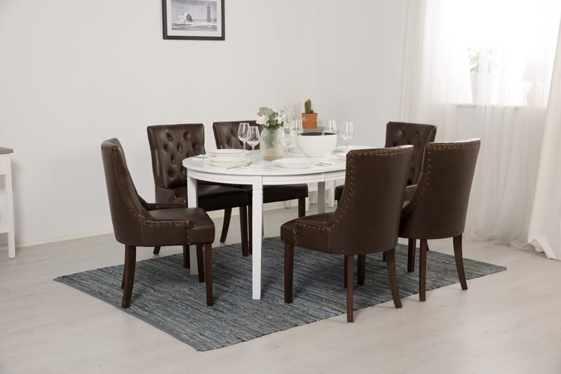 Läckö Spisegruppe Hvit - 6stk Tuva stoler Vintage PU - Møbler - Bord - Spisegrupper