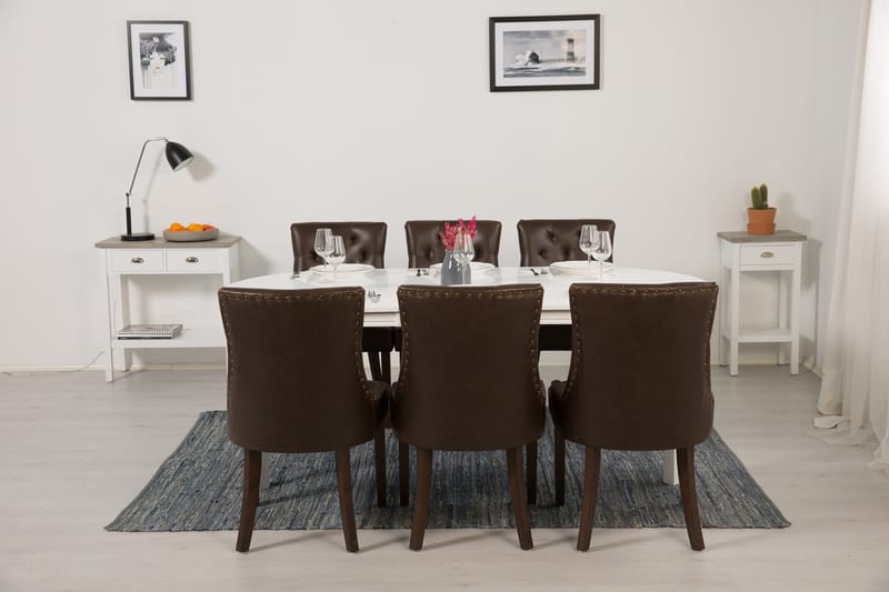 Läckö Spisegruppe Hvit - 6stk Tuva stoler Vintage PU - Møbler - Bord - Spisegrupper
