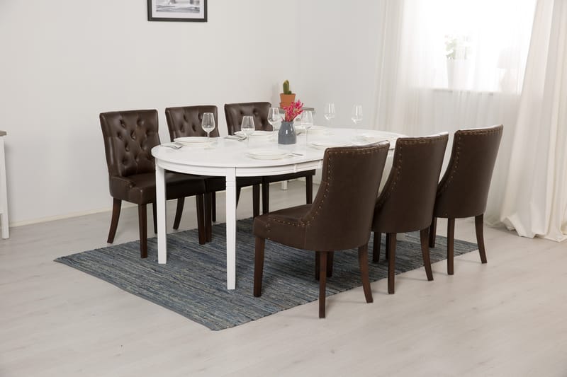 Läckö Spisegruppe Hvit - 6stk Tuva stoler Vintage PU - Møbler - Bord - Spisegrupper