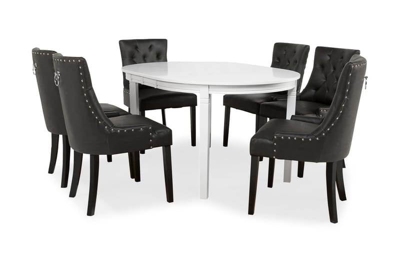 Läckö Spisegruppe Hvit - 6stk Tuva stoler Vintage PU - Møbler - Bord - Spisegrupper