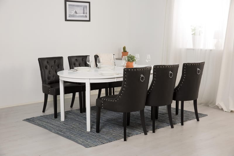 Läckö Spisegruppe Hvit - 6stk Tuva stoler Vintage PU - Møbler - Bord - Spisegrupper