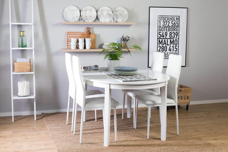 Läckö Spisegruppe med 4 Ted Stoler - Hvit/PU - Møbler - Bord - Spisegrupper