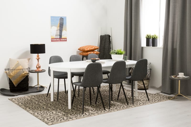 Läckö Spisegruppe med 6 Nibe Stoler - Hvit/Grå/Svart - Møbler - Bord - Spisegrupper