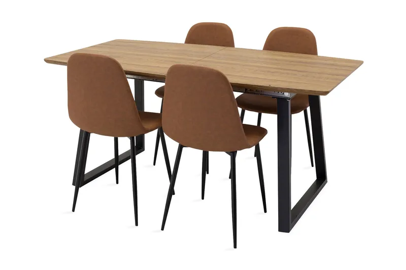 Leah Forlengningsbar Spisegruppe med 4 Pontus Stoler, Brun | Beige
