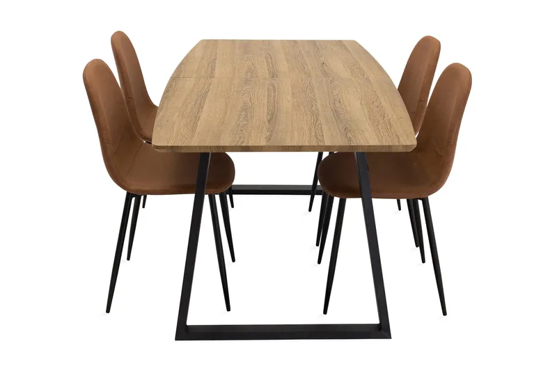 Leah Forlengningsbar Spisegruppe med 4 Pontus Stoler - Brun | Beige - Møbler - Bord - Spisegrupper