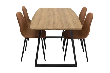 Leah Forlengningsbar Spisegruppe med 4 Pontus Stoler - Brun | Beige - Møbler - Bord - Spisegrupper