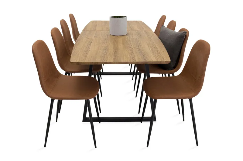Leah Forlengningsbar Spisegruppe med 8 Pontus Stoler - Brun | Beige - Møbler - Bord - Spisegrupper