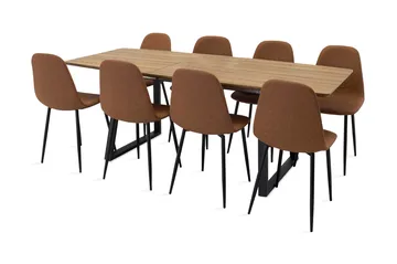 Leah Forlengningsbar Spisegruppe med 8 Pontus Stoler - Brun | Beige - Møbler - Bord - Spisegrupper