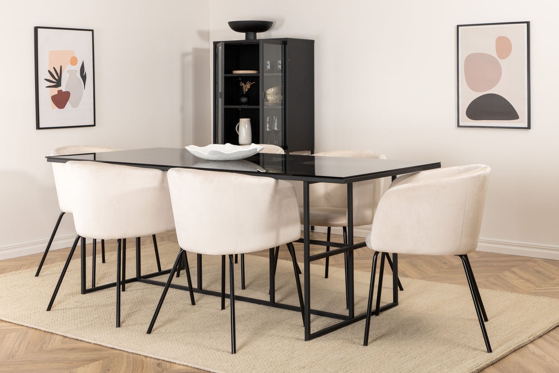 Leifa Spisegruppe 200 cm inkl. 6 Berita Stoler - Svart/Beige - Møbler - Bord - Spisegrupper