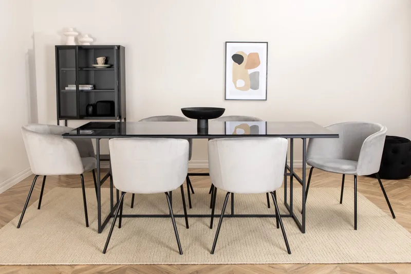 Leifa Spisegruppe 200 cm inkl. 6 Berita Stoler, Svart/Grå