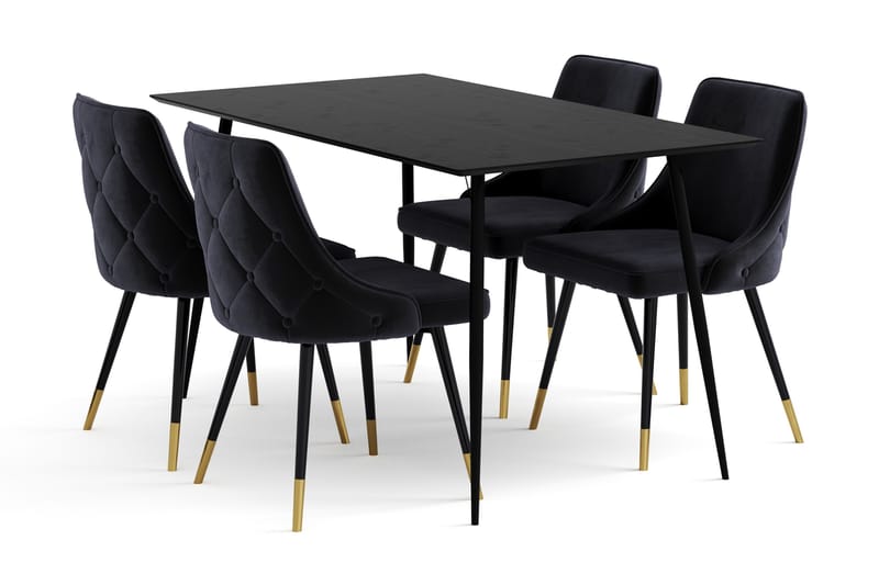 Lilo Spisebord 140 cm med 4 Filipstad Spisestol Fløyel - Møbler - Bord - Spisegrupper