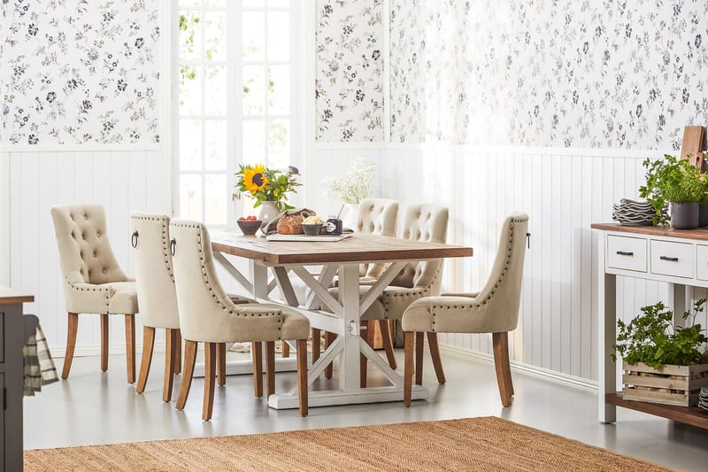 Lyon Förlängningsbar Matgrupp 200 cm med 6 Viktoria Stol Bloomington Natur/Vit/Beige Beige/White - Møbler - Bord - Spisegrupper
