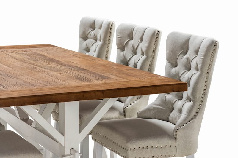 Lyon Forlengbar Spisegruppe 200 cm inkl. 6 Bergviken Stoler - Brun/Hvit - Møbler - Bord - Spisegrupper