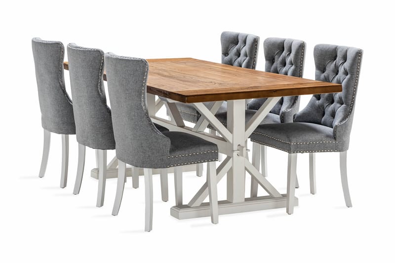 Lyon Forlengbar Spisegruppe 200 cm inkl. 6 Bergviken Stoler - Brun/Hvit - Møbler - Bord - Spisegrupper
