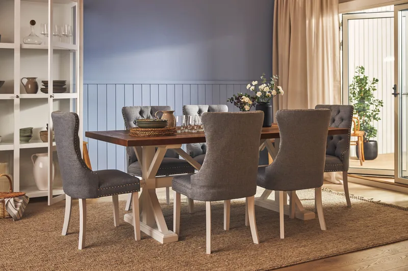 Lyon Forlengbar Spisegruppe 200 cm inkl. 6 Bergviken Stoler - Brun/Hvit - Møbler - Bord - Spisegrupper