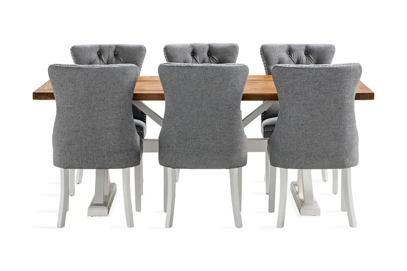 Lyon Forlengbar Spisegruppe 200 cm inkl. 6 Bergviken Stoler - Brun/Hvit - Møbler - Bord - Spisegrupper