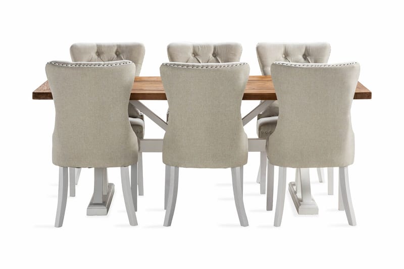 Lyon Forlengbar Spisegruppe 200 cm inkl. 6 Bergviken Stoler - Brun/Hvit - Møbler - Bord - Spisegrupper