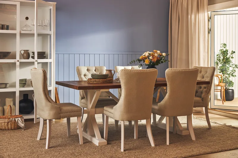 Lyon Forlengbar Spisegruppe 200 cm inkl. 6 Bergviken Stoler - Brun/Hvit - Møbler - Bord - Spisegrupper