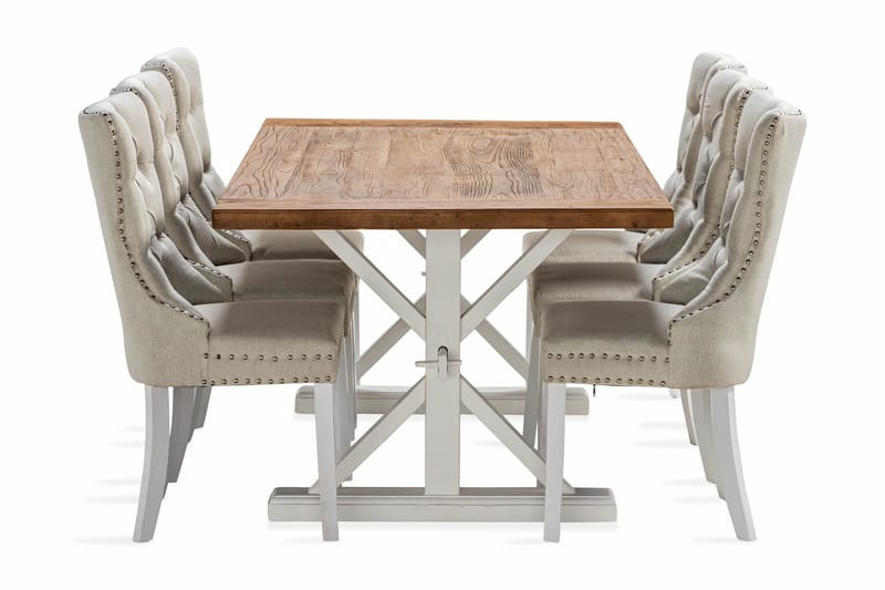 Lyon Forlengbar Spisegruppe 200 cm inkl. 6 Bergviken Stoler - Brun/Hvit - Møbler - Bord - Spisegrupper