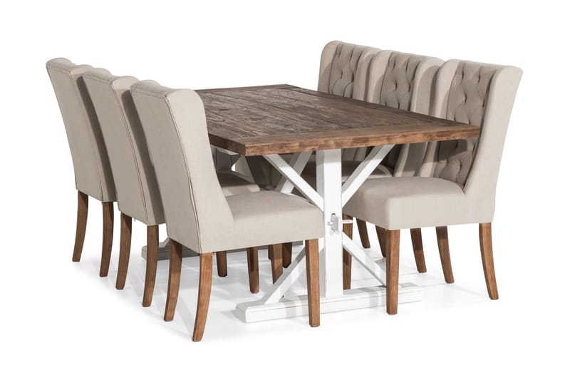 Lyon Forlengningsbar Spisegruppe 200 cm med 6 Irma Stol - Natur/Hvit/Beige - Møbler - Bord - Spisegrupper