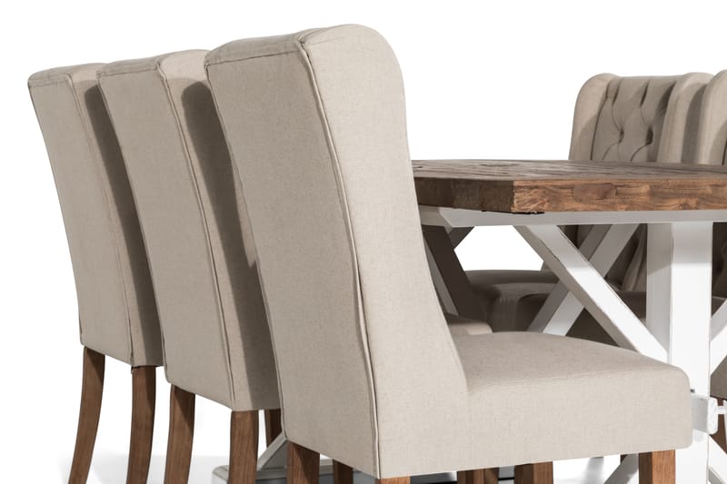 Lyon Forlengningsbar Spisegruppe 200 cm med 6 Irma Stol - Natur/Hvit/Beige - Spisegrupper