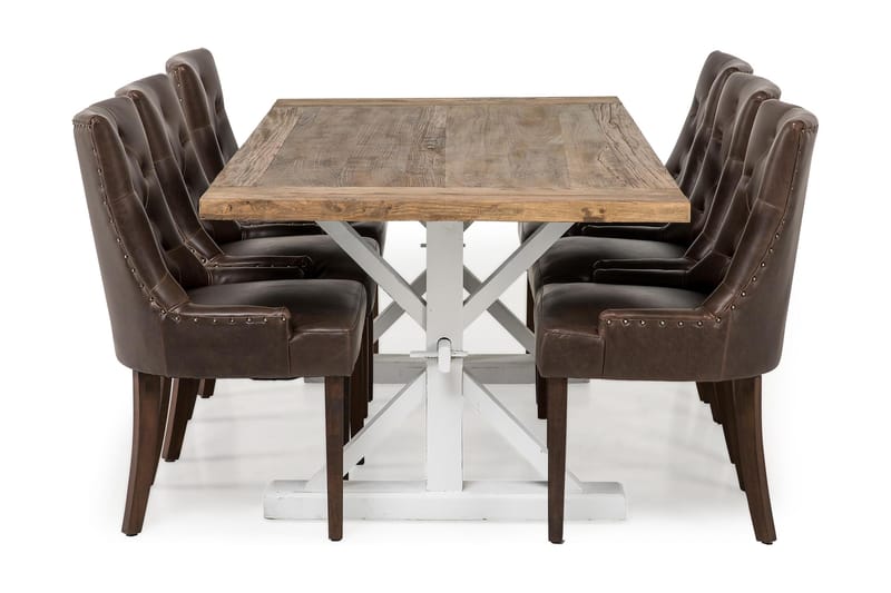Lyon Forlengningsbar Spisegruppe 200 cm med 6 Tuva Stol - Natur/Hvit/Brun - Møbler - Bord - Spisegrupper