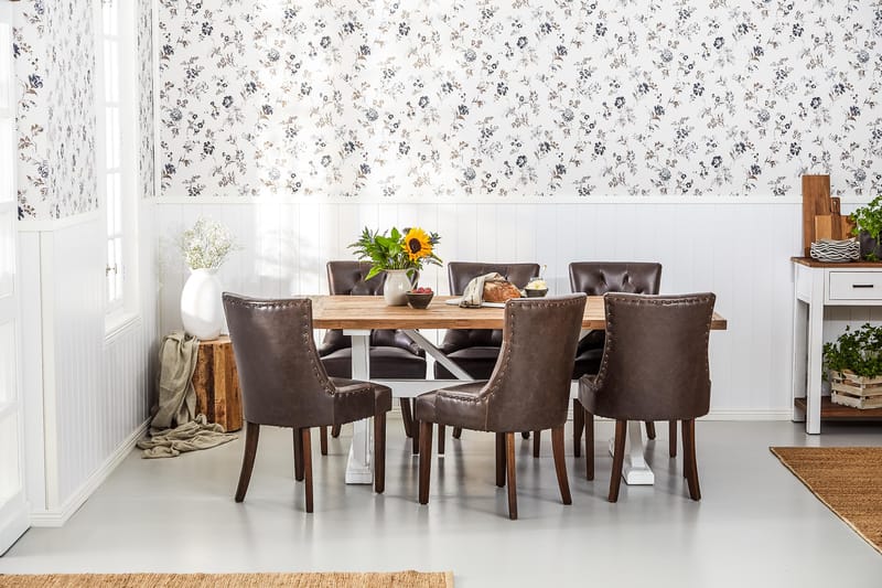 Lyon Forlengningsbar Spisegruppe 200 cm med 6 Tuva Stol - Natur/Hvit/Brun - Møbler - Bord - Spisegrupper