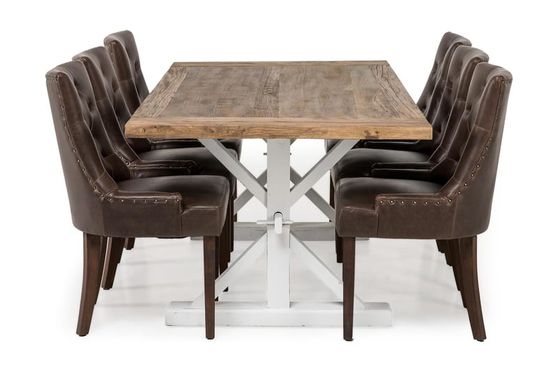 Lyon Forlengningsbar Spisegruppe 200 cm med 6 Tuva Stol - Natur/Hvit/Brun - Møbler - Bord - Spisegrupper