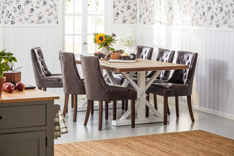 Lyon Forlengningsbar Spisegruppe 200 cm med 6 Tuva Stol - Natur/Hvit/Brun - Møbler - Bord - Spisegrupper