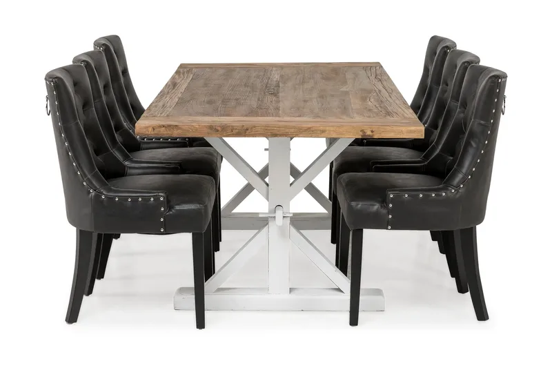 Lyon Forlengningsbar Spisegruppe 200 cm med 6 Tuva Stol - Natur/Hvit/Svart - Møbler - Bord - Spisegrupper