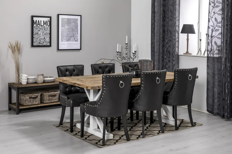 Lyon Forlengningsbar Spisegruppe 200 cm med 6 Tuva Stol - Natur/Hvit/Svart - Møbler - Bord - Spisegrupper
