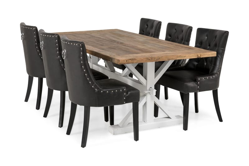 Lyon Forlengningsbar Spisegruppe 200 cm med 6 Tuva Stol - Natur/Hvit/Svart - Møbler - Bord - Spisegrupper