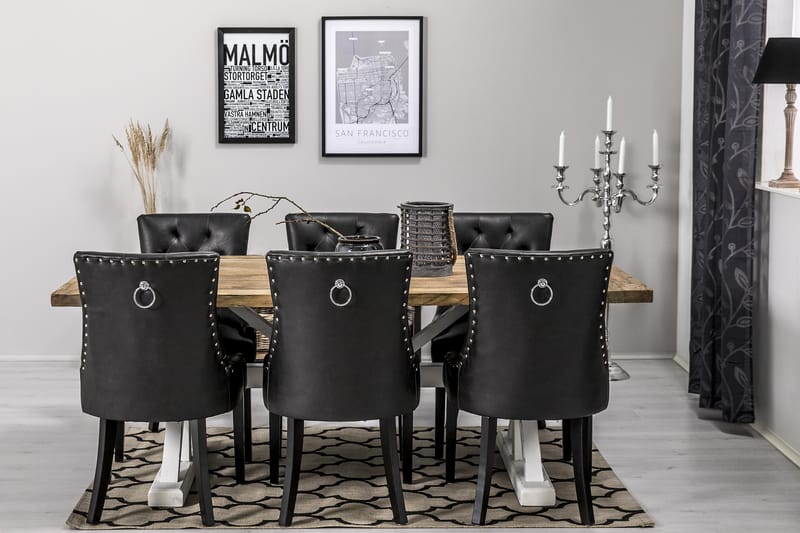 Lyon Forlengningsbar Spisegruppe 200 cm med 6 Tuva Stol - Natur/Hvit/Svart - Møbler - Bord - Spisegrupper