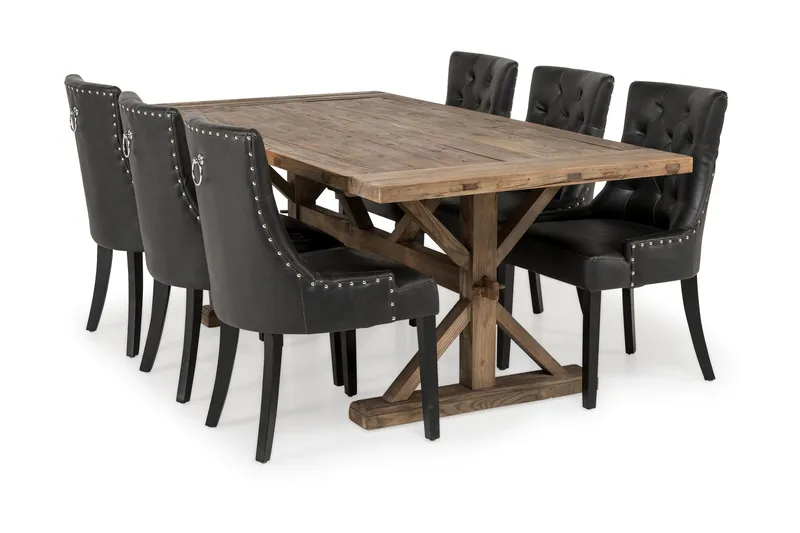 Lyon Forlengningsbar Spisegruppe 200 cm med 6 Tuva Stol, Natur/Svart