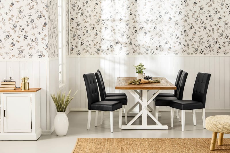 Lyon Forlengningsbar Spisegruppe 200 cm med 6 Viktor Stol - Natur/Hvit/Svart - Møbler - Bord - Spisegrupper