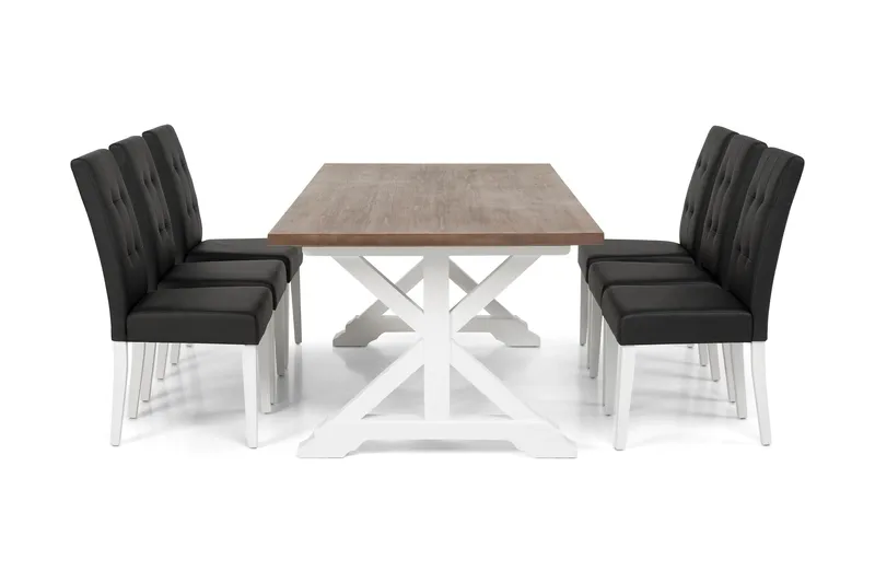 Lyon Forlengningsbar Spisegruppe 200 cm med 6 Viktor Stol - Natur/Hvit/Svart - Møbler - Bord - Spisegrupper