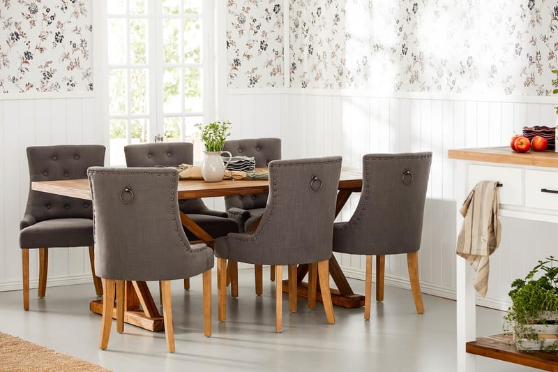Lyon Forlengningsbar Spisegruppe 200 cm med 6 Viktoria Stol - Natur/Grå - Møbler - Bord - Spisegrupper