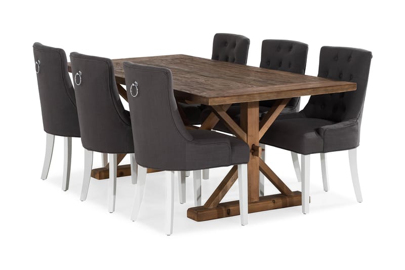 Lyon Forlengningsbar Spisegruppe 200 cm med 6 Viktoria Stol - Natur/Grå/Hvit - Møbler - Bord - Spisegrupper
