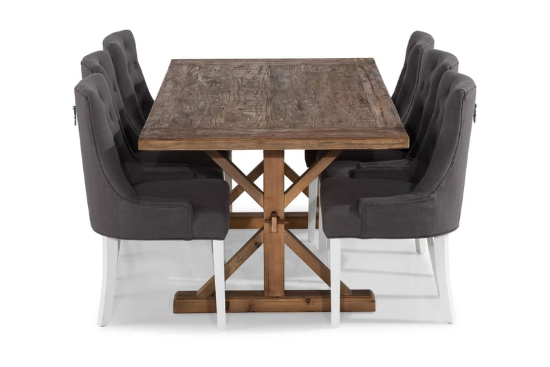 Lyon Forlengningsbar Spisegruppe 200 cm med 6 Viktoria Stol - Natur/Grå/Hvit - Møbler - Bord - Spisegrupper