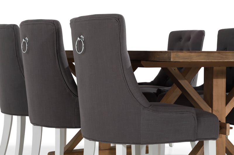 Lyon Forlengningsbar Spisegruppe 200 cm med 6 Viktoria Stol - Natur/Grå/Hvit - Møbler - Bord - Spisegrupper