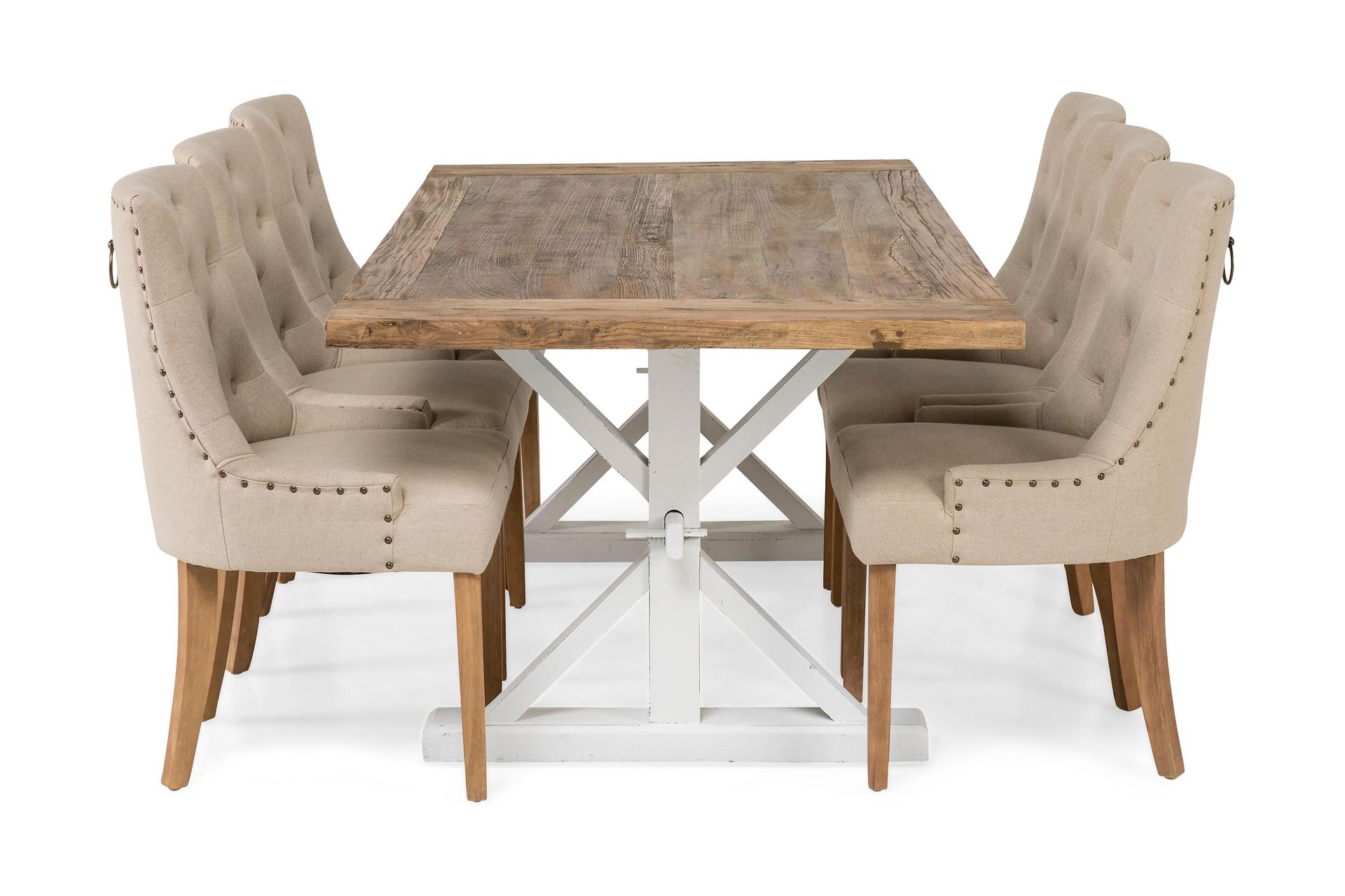 Lyon Forlengningsbar Spisegruppe 200 cm med 6 Viktoria Stol - Natur/Hvit/Beige - Møbler - Bord - Spisegrupper