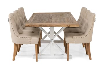 Lyon Forlengningsbar Spisegruppe 200 cm med 6 Viktoria Stol - Natur/Hvit/Beige - Møbler - Bord - Spisegrupper