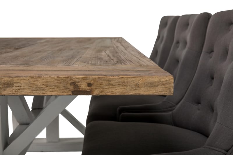 Lyon Forlengningsbar Spisegruppe 200 cm med 6 Viktoria Stol - Natur/Hvit/Grå - Møbler - Bord - Spisegrupper