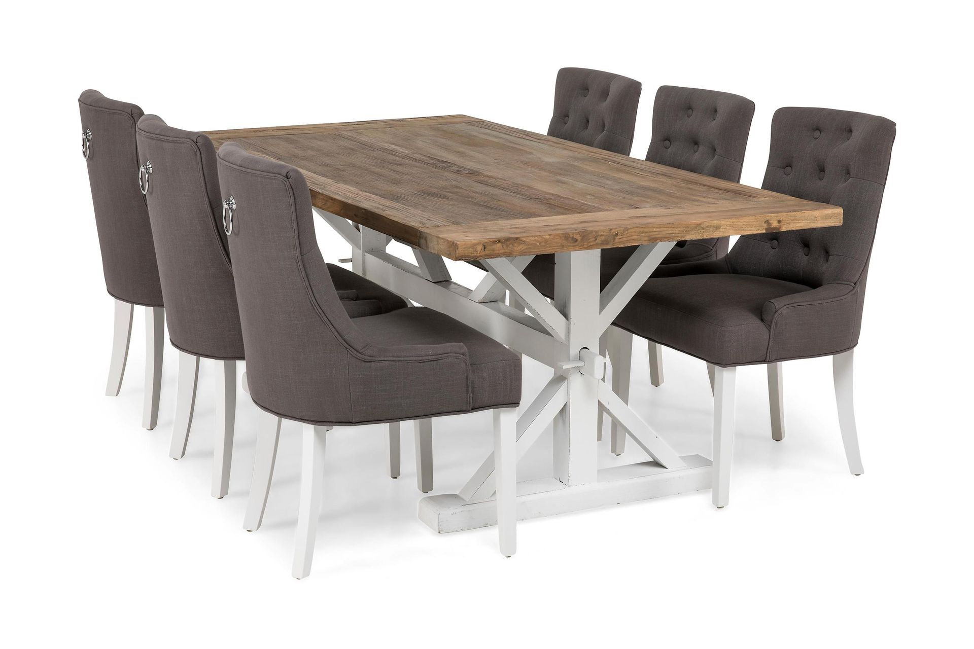 Lyon Forlengningsbar Spisegruppe 200 cm med 6 Viktoria Stol - Natur/Hvit/Grå - Møbler - Bord - Spisegrupper