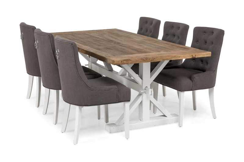 Lyon Forlengningsbar Spisegruppe 200 cm med 6 Viktoria Stol - Natur/Hvit/Grå - Møbler - Bord - Spisegrupper