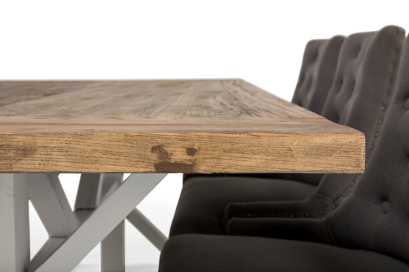 Lyon Forlengningsbar Spisegruppe 200 cm med 6 Viktoria Stol - Natur/Hvit/Grå - Møbler - Bord - Spisegrupper